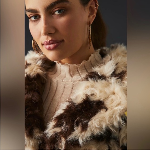 ANTHROPOLOGIE COW PRINT FAUX FUR COAT - Picture 2 of 7